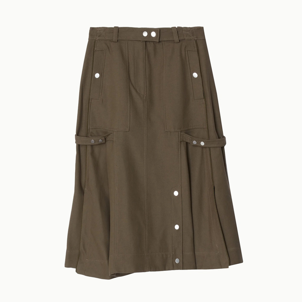 NWT 3.1 Phillip Lim Godet Utility Cargo Midi Skirt in Green Army - Size 2